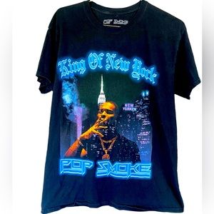 Nice POP SMOKE Full Graphic Hip Hop RAP Men’s Black L T-Shirt RARE